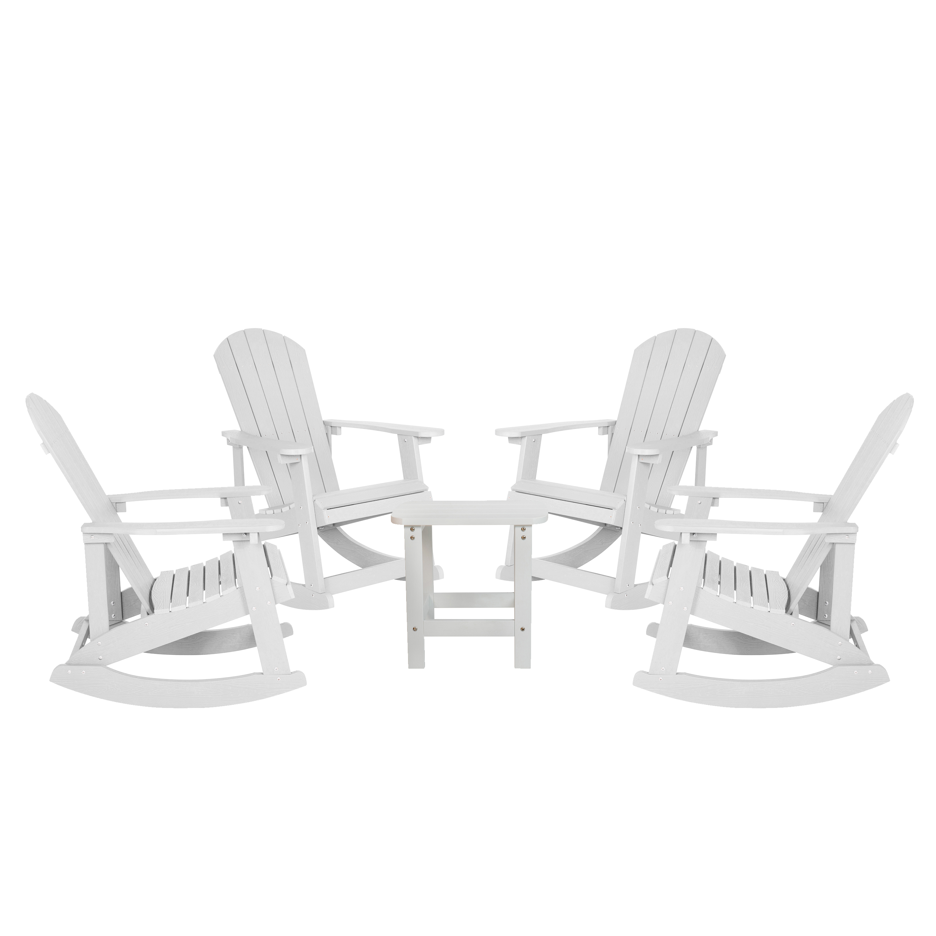 Flash Furniture Savannah 5-Piece Poly Resin Rocking Patio Chair and Side Table Set, White - image 1 of 12