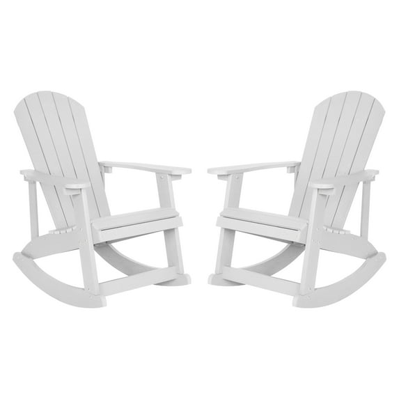 Flash Furniture Savannah Poly Resin Rocking Adirondack Chair - White (Set of 2)