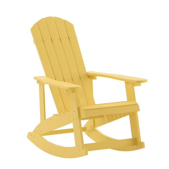 Flash Furniture Savannah Poly Resin Wood Adirondack Rocking Chair - All Weather Yellow Polystyrene - Stainless Steel Hardware