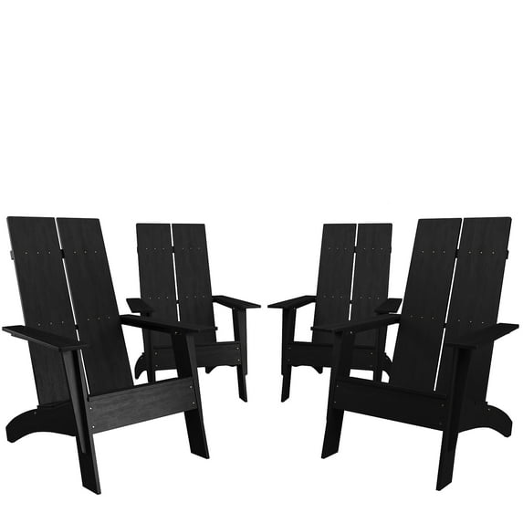 Flash Furniture Sawyer Poly Resin Wood Adirondack Chair - Black (Set of 4)