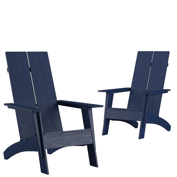 Flash Furniture Sawyer Poly Resin Wood Adirondack Chair - Navy (Set of 2)