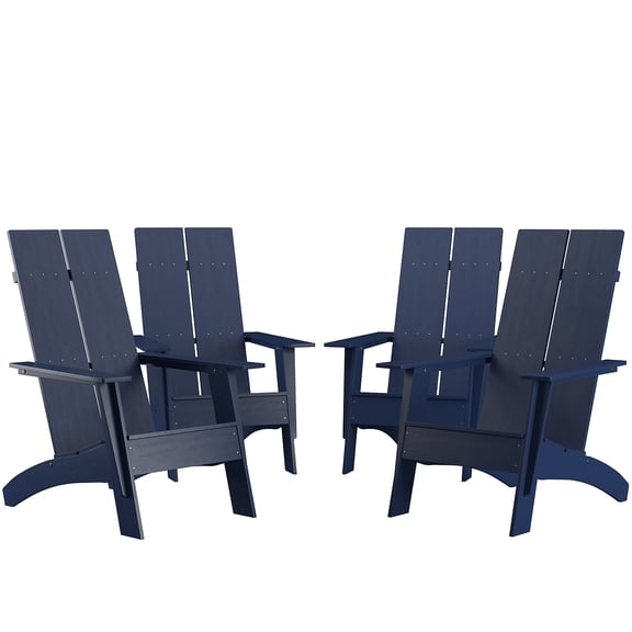 Flash Furniture Sawyer Poly Resin Wood Adirondack Chair - Navy (Set of 4)