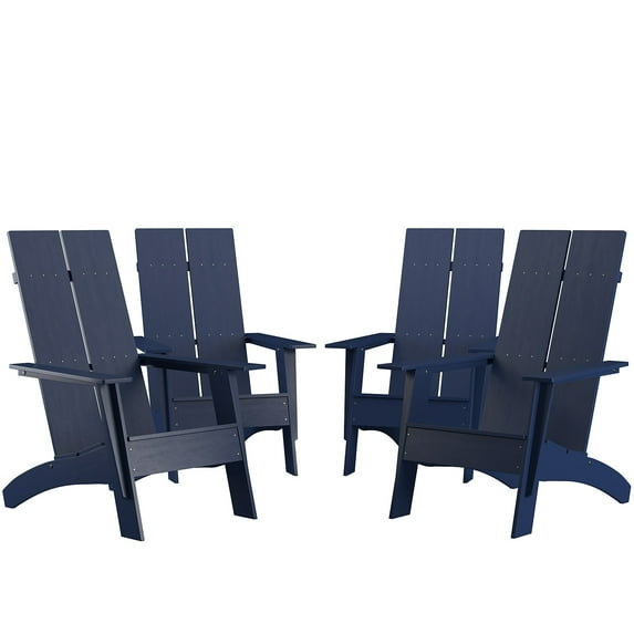 Flash Furniture Sawyer Poly Resin Wood Adirondack Chair - Navy (Set of 4)
