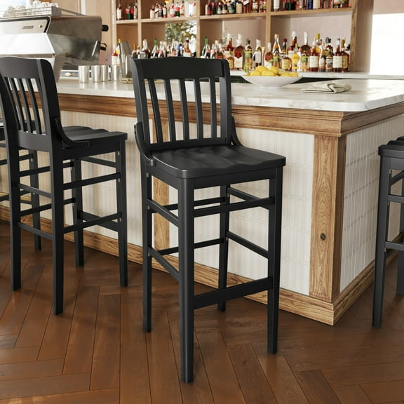 Flash Furniture School House Back Black Wood Restaurant Barstool