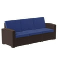 thumbnail image 1 of Flash Furniture Seneca Brown Faux Rattan Sofa with All-Weather Navy Cushions, 1 of 9