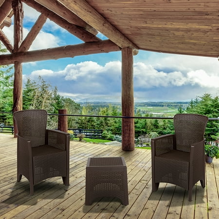 Flash Furniture Seneca Chocolate Faux Rattan Plastic Chair Set with Matching Side Table