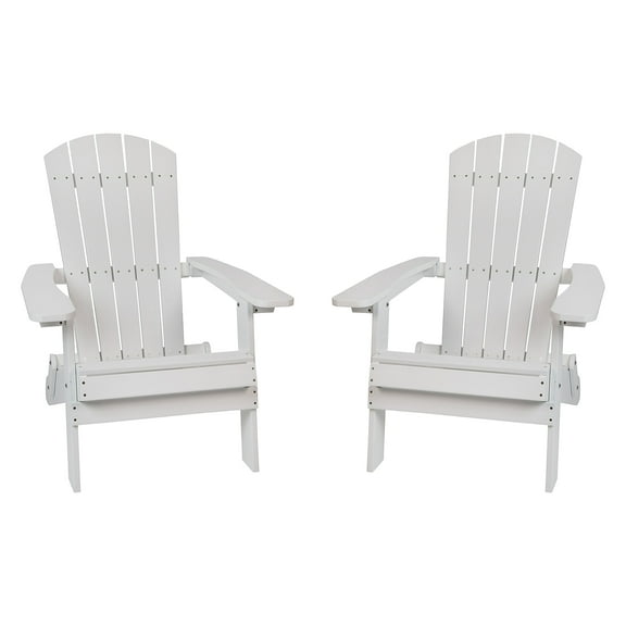Flash Furniture Set of 2 Charlestown All-Weather Poly Resin Folding Adirondack Chair in White