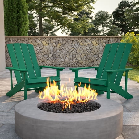 Flash Furniture Set of 2 Charlestown All-Weather Poly Resin Wood Adirondack Chairs in Green