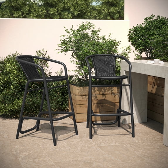 Flash Furniture Lila Indoor-Outdoor PE Rattan Restaurant Barstool Black 2/Pack (2SDA632032RBK)