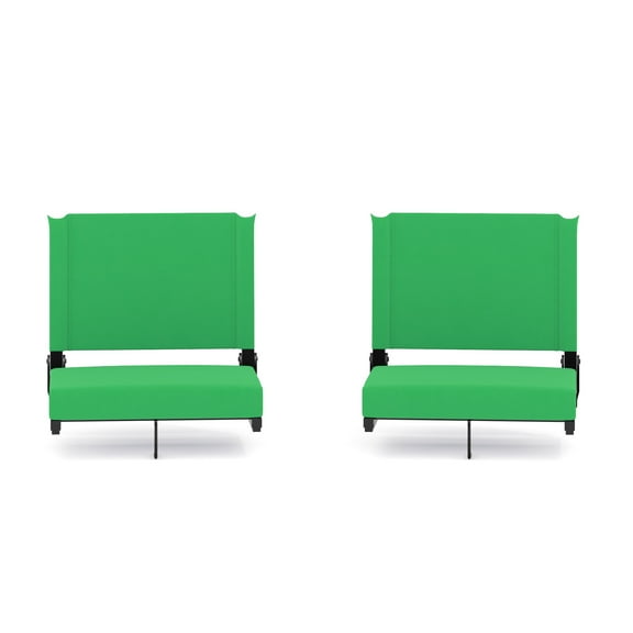 Flash Furniture Set of 2 Grandstand Comfort Seats by Flash - 500 lb. Rated Lightweight Stadium Chair with Handle & Ultra-Padded Seat, Bright Green