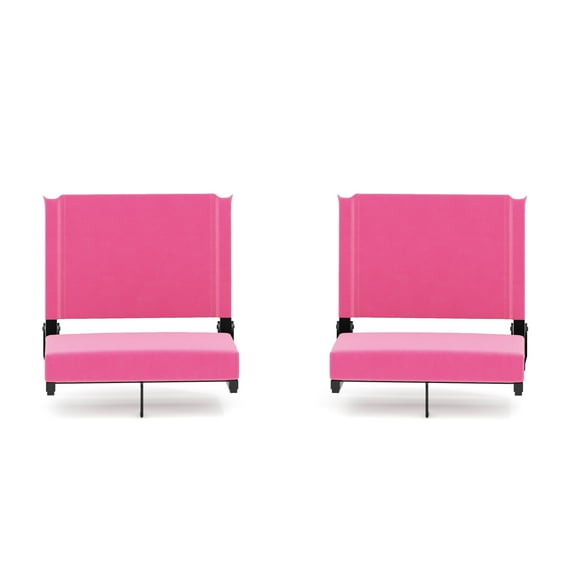 Flash Furniture Set of 2 Grandstand Comfort Seats by Flash - 500 lb. Rated Lightweight Stadium Chair with Handle & Ultra-Padded Seat, Pink