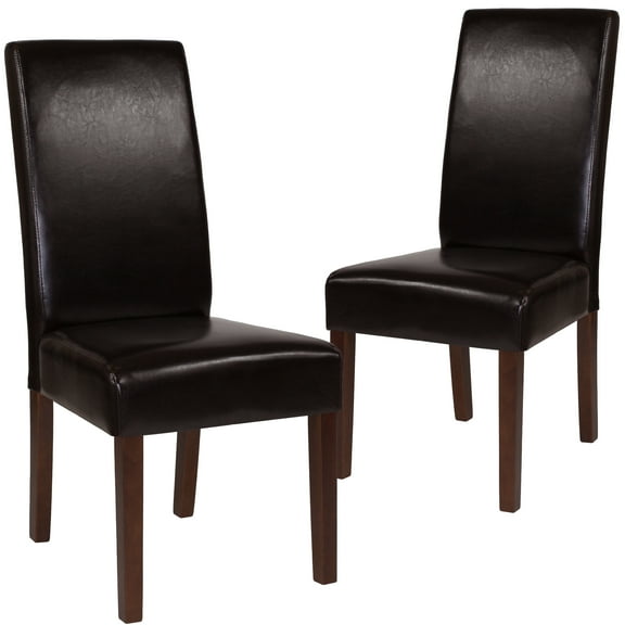 Flash Furniture Set of 2 Greenwich Series Brown LeatherSoft Upholstered Panel Back Mid-Century Parsons Dining Chairs