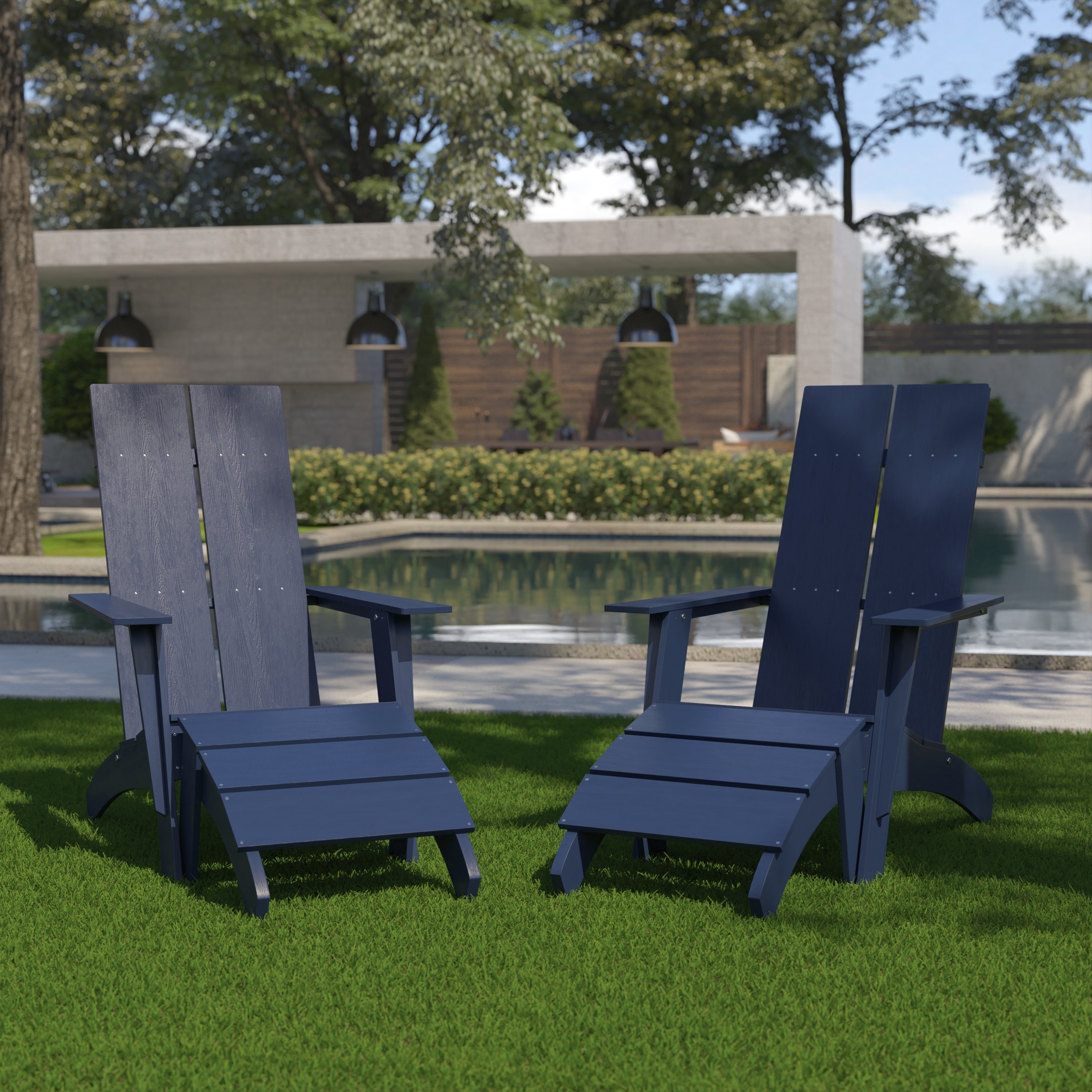 Flash Furniture Set of 2 Indoor/Outdoor 2-Slat Adirondack Style Chairs & Footrests in Gray Navy - image 1 of 5