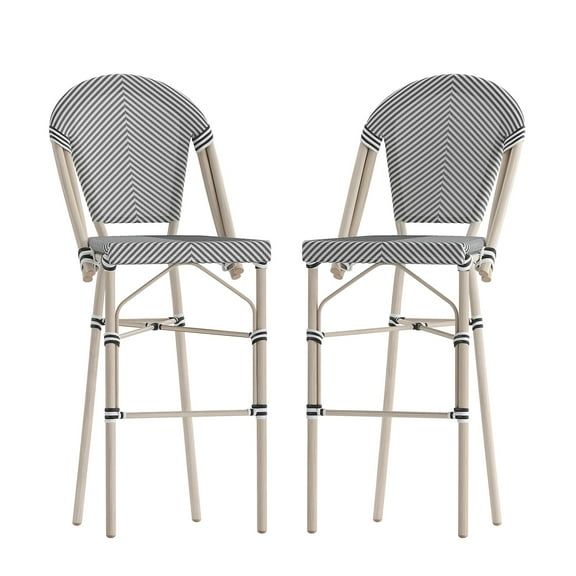 Flash Furniture Set of 2 Stackable Indoor/Outdoor Bistro 30" High Barstools, Commercial Grade, Black/White and Light Bamboo Finish