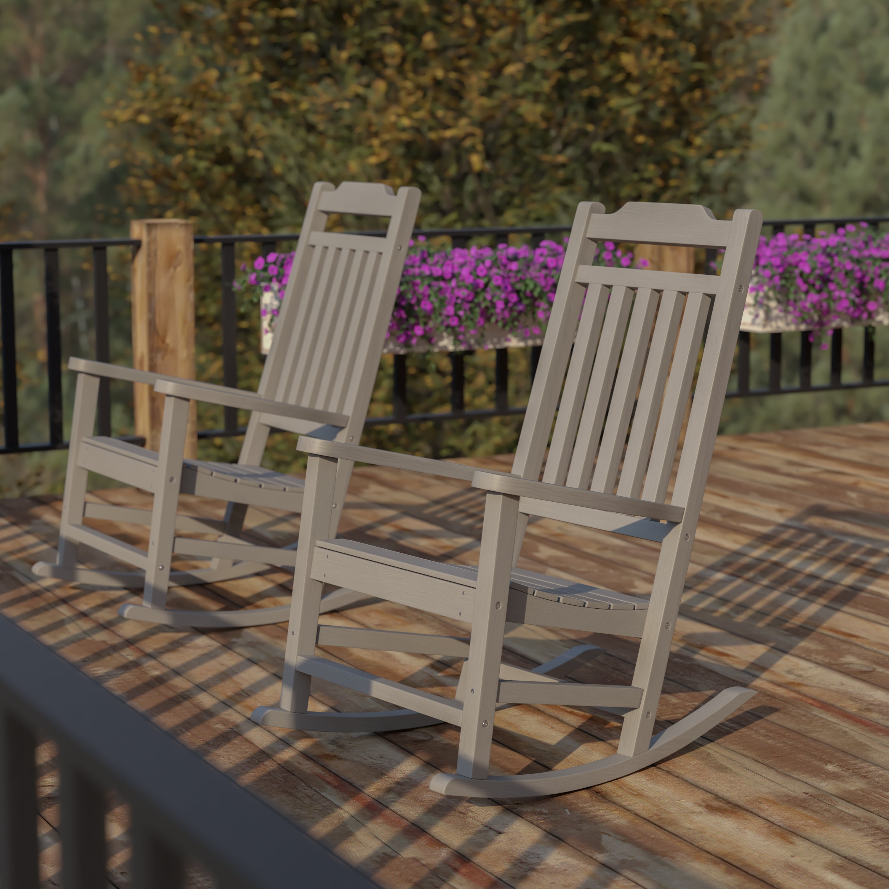 Flash Furniture Set of 2 Winston All-Weather Rocking Chair in Gray Faux ...