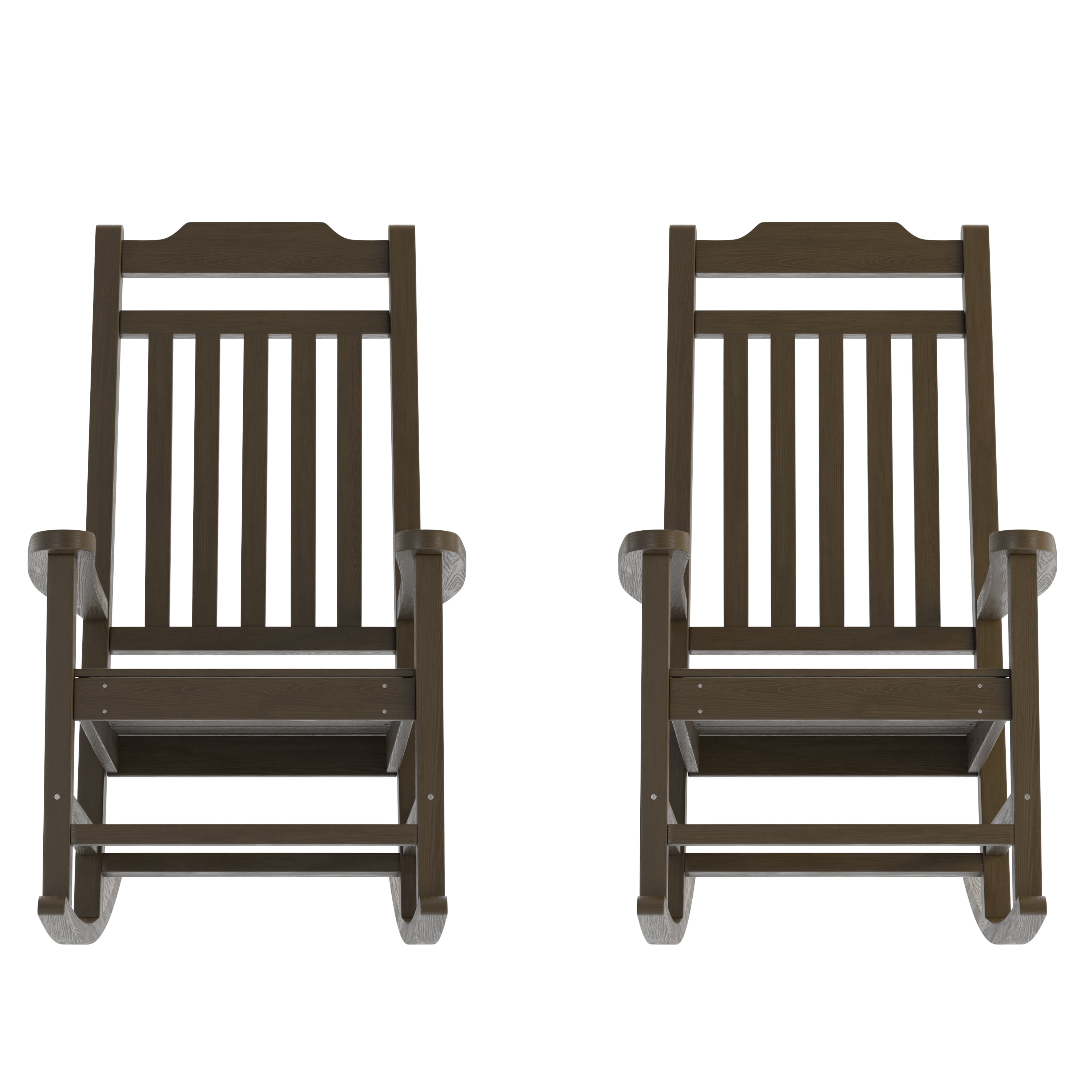 Flash Furniture Set of 2 Winston All-Weather Rocking Chair in Mahogany Faux Wood