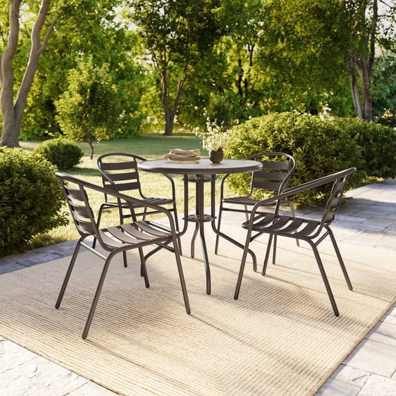 Flash Furniture Set of 4 Bronze Metal Restaurant Stack Chairs with Metal Slats