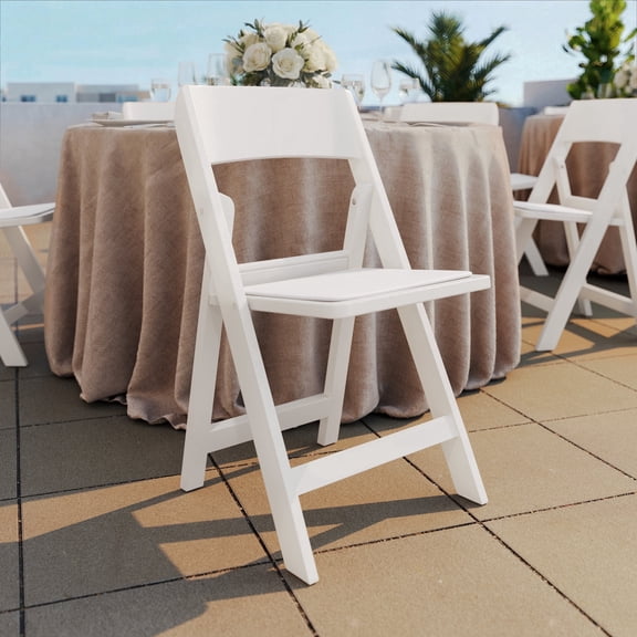 Flash Furniture Set of 4 White Lightweight Foldable Chairs with Removable White Vinyl Padded Seats for Indoor Outdoor Use