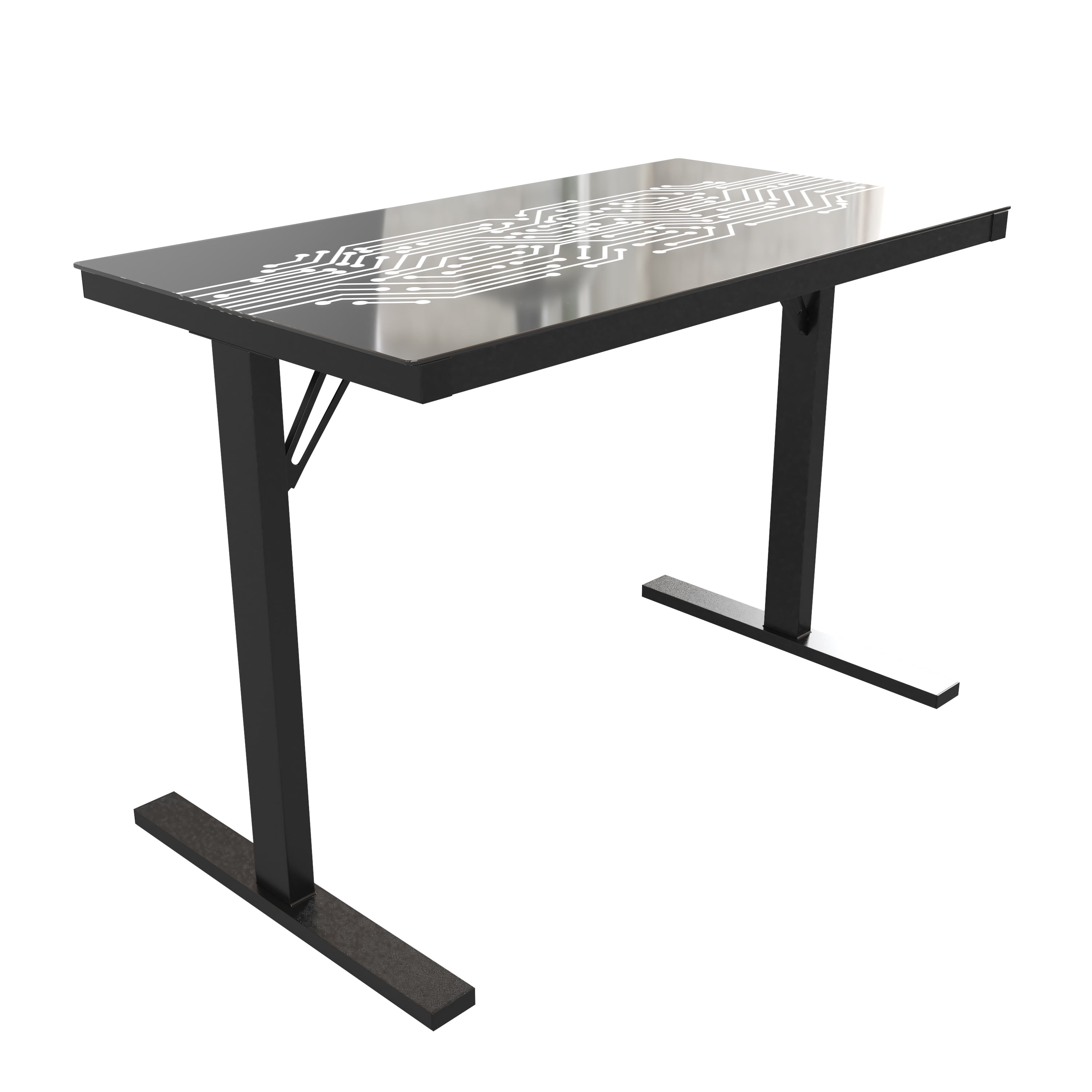 Sleek 46'' Black Tempered Glass Gaming Desk with LED Lights