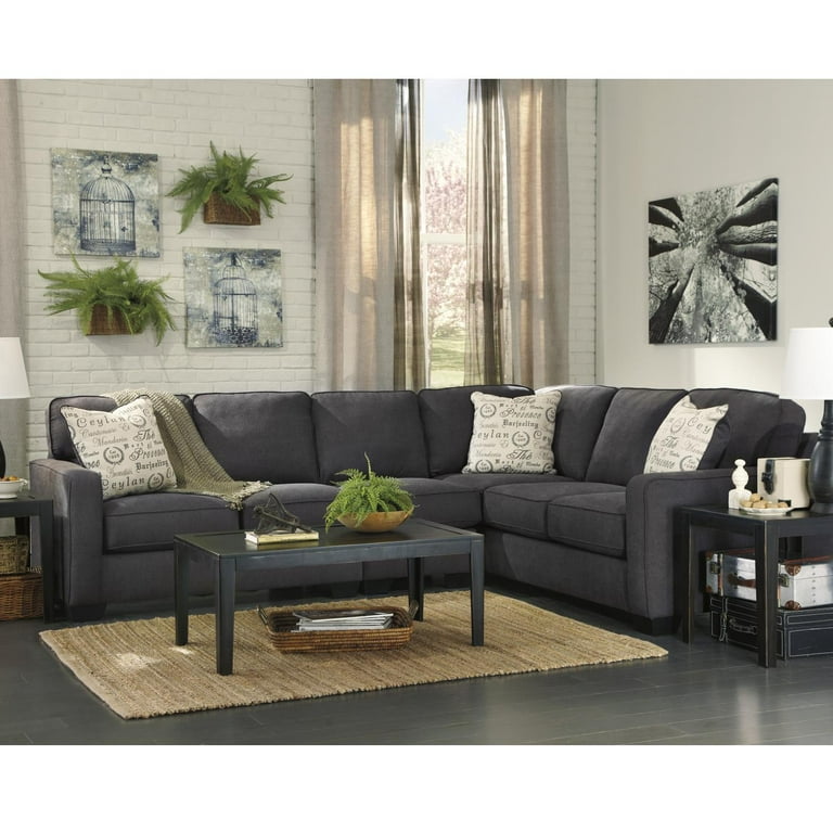 Flash Furniture Signature Design by Ashley Alenya 3 Piece Right Side Facing Sofa Sectional in Charcoal Microfiber