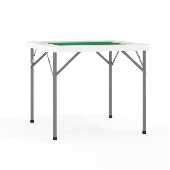 Flash Furniture Silas 34.5" Square Folding Card Table with Felt Surface and Cup Holders, White/Green