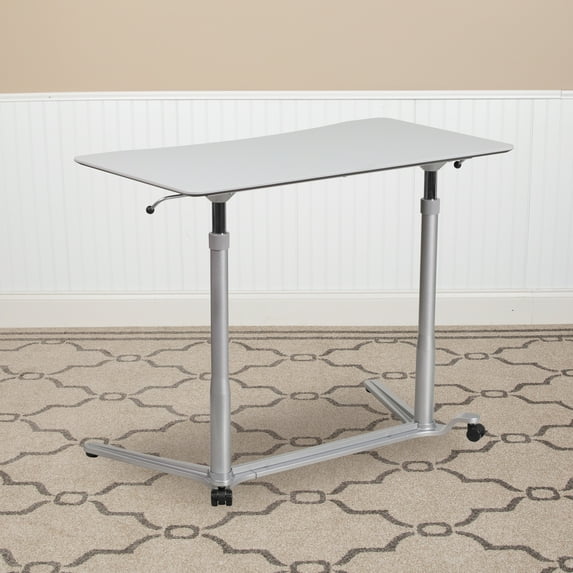 Flash Furniture Sit-Down, Stand-Up Light Gray Computer Ergonomic Desk with 37.375''W Top (Adjustable Range 29'' - 40.75'')