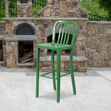 Flash Furniture Slat Back Curved Bar Stool, Green (Set of 2)