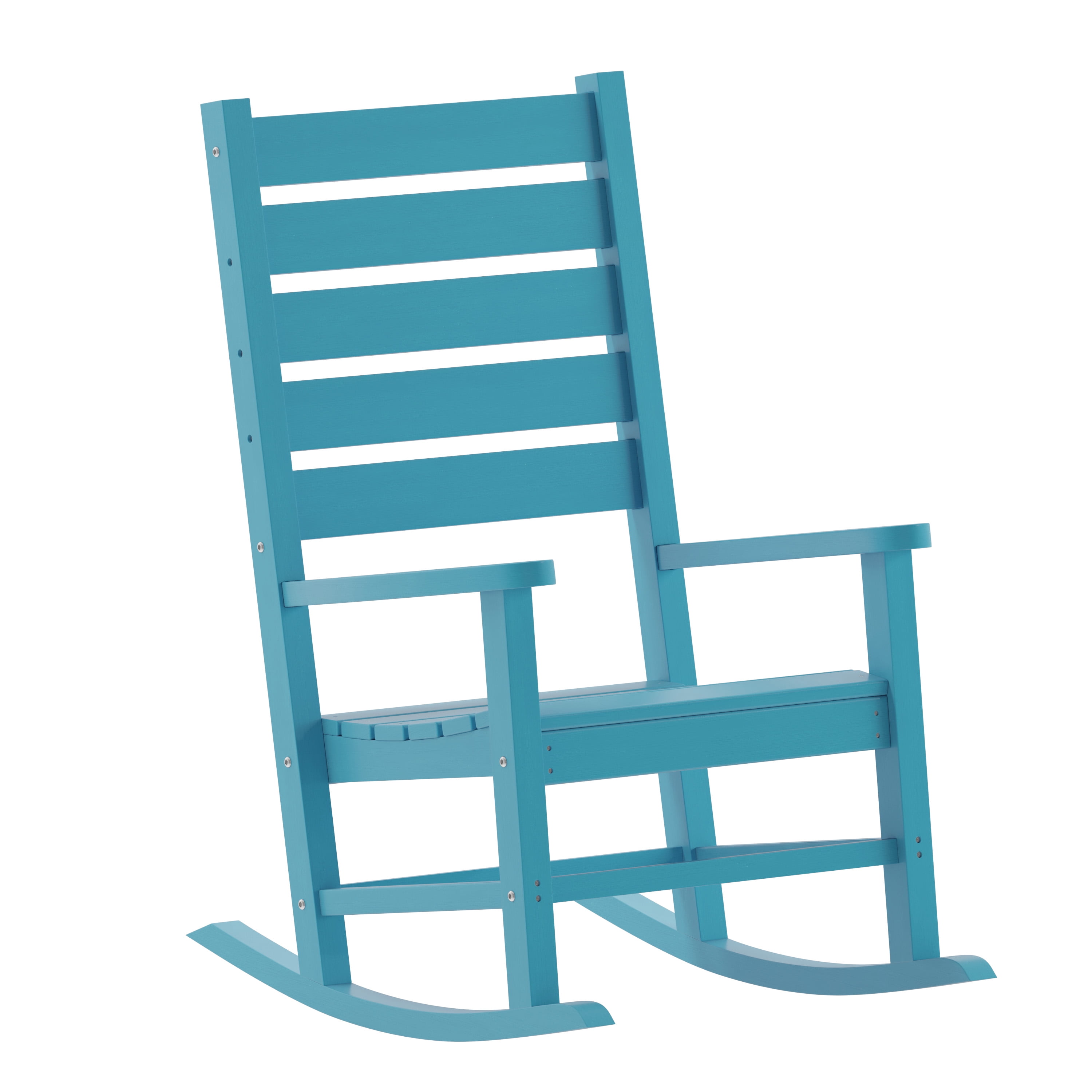 Blue HDPE High-Back Slatted Rocking Chair with Armrests