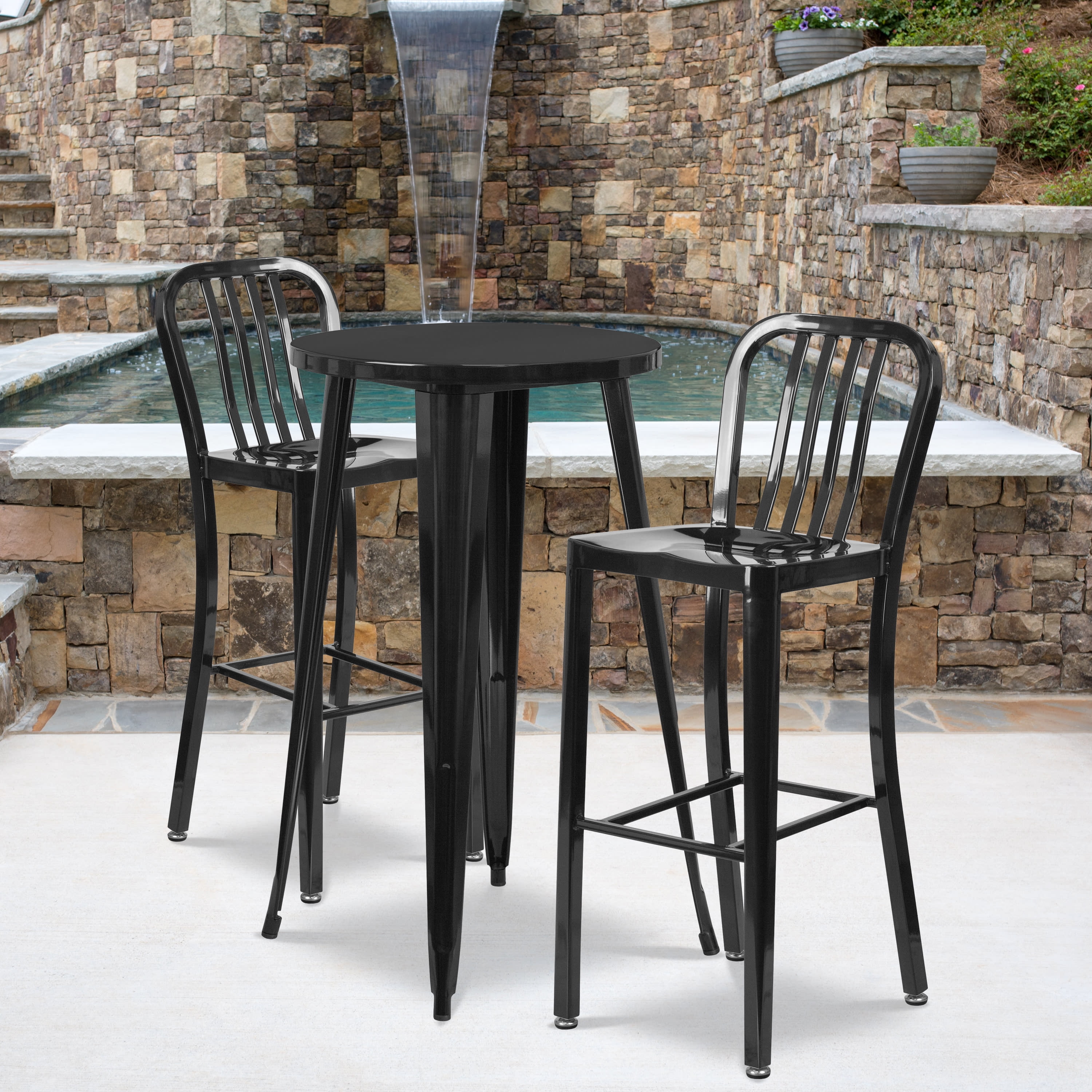 Black Metal Low-Back Armless Bar Stools with Powder-Coated Finish