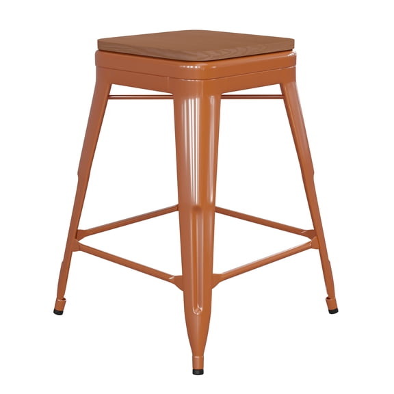 Flash Furniture Stacking Backless Counter Height Stool, Orange/Teak