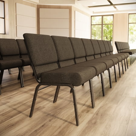 Flash Furniture 4 Pack 21''W Stacking Church Chair in Brown Fabric - Gold Vein Frame