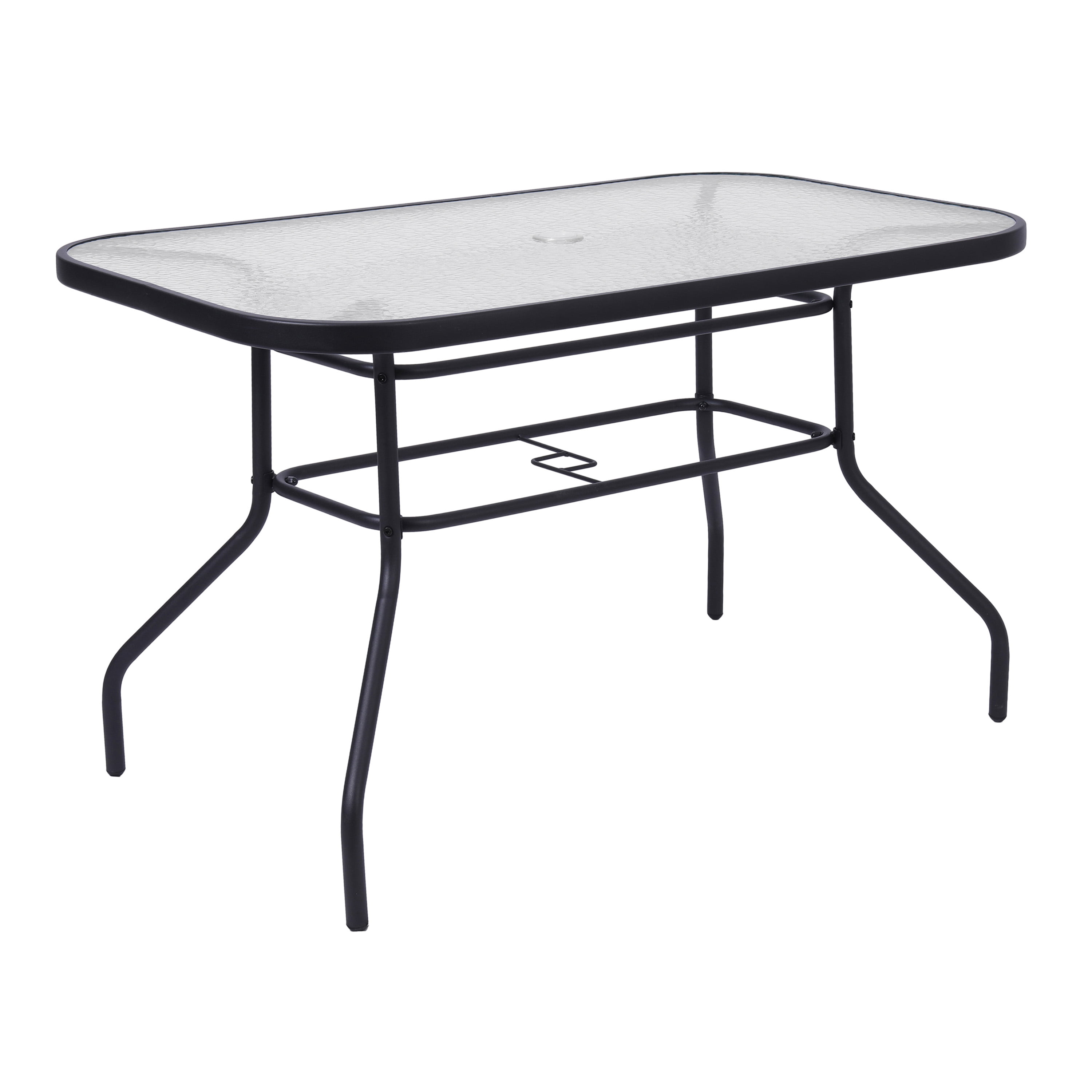 Black Steel Frame Rectangular Patio Table with Clear Glass Top