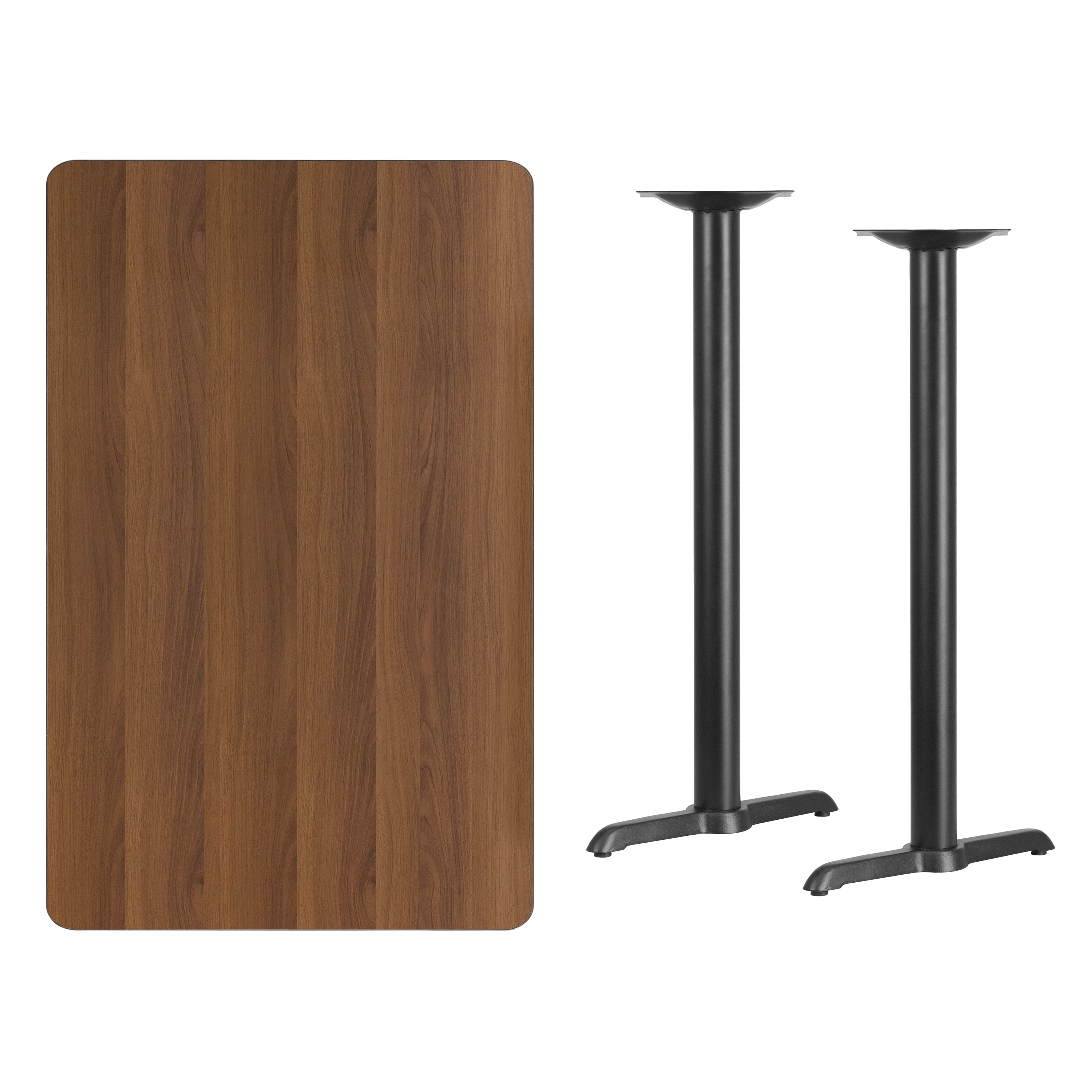 Flash Furniture Rectangular Walnut Laminate Table Top, Bar Height Bases ...