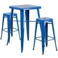 thumbnail image 1 of Flash Furniture Stone Commercial Grade 23.75" Square Blue Metal Indoor-Outdoor Bar Table Set with 2 Square Seat Backless Stools, 1 of 10