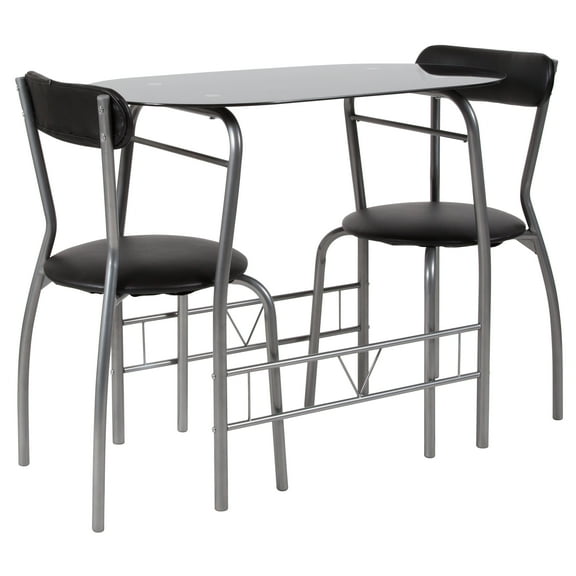 Flash Furniture Sutton 3 Piece Space-Saver Bistro Set with Black Glass Top Table and Black Vinyl Padded Chairs