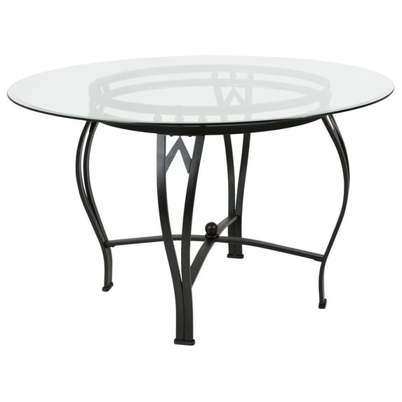 Flash Furniture Syracuse 48'' Round Glass Dining Table with Black Metal Frame