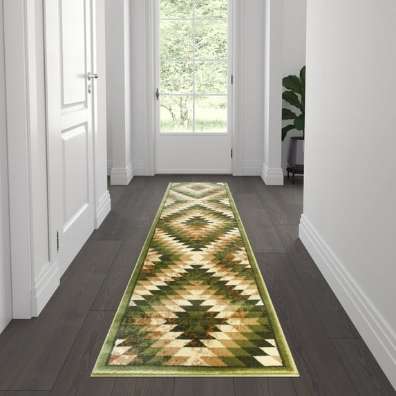 Flash Furniture Teagan Rectangular Southwestern Beige, Green Area Rug, 2' x 7'