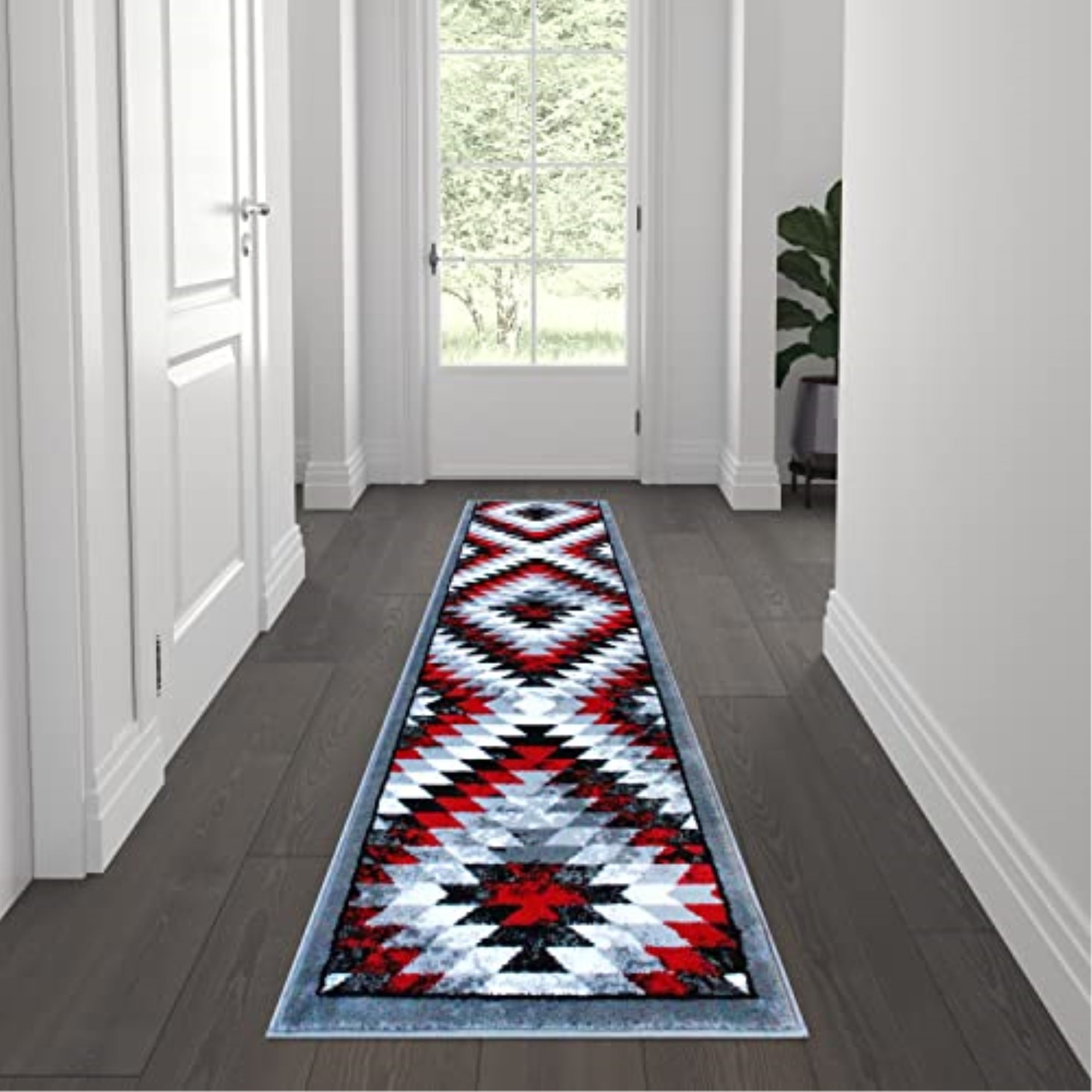 Reversible Red Southwestern 24" x 84" Synthetic Area Rug