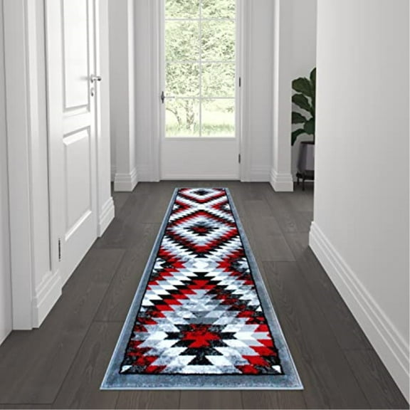 Flash Furniture Teagan Rectangular Southwestern Grey, Black, Red Area Rug, 2' x 7'