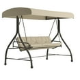 thumbnail image 1 of Flash Furniture Tellis 3-Seat Outdoor Steel Converting Patio Swing Canopy Hammock with Cushions / Outdoor Swing Bed (Tan), 1 of 15
