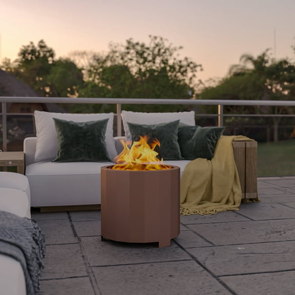Flash Furniture Titus Commercial Grade 19.5 inch Smokeless Outdoor Firepit, Natural Wood Burning Portable Fire Pit With Waterproof Cover, Bronze