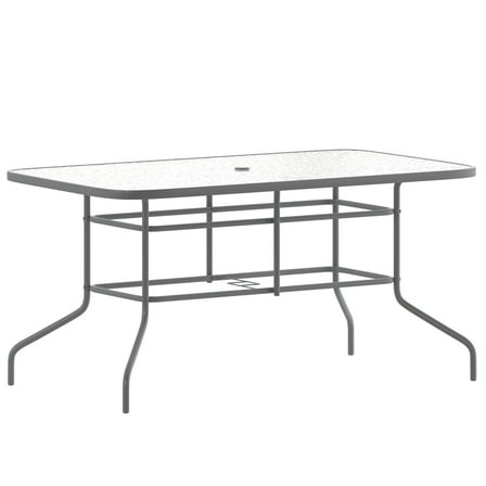 Flash Furniture Tory 31.5" x 55" Glass Metal Patio Table with Umbrella Hole, Silver