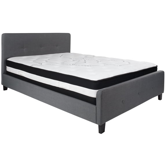 Flash Furniture Tribeca Queen Size Tufted Upholstered Platform Bed in Dark Gray Fabric with Pocket Spring Mattress