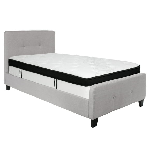 Flash Furniture Tribeca Twin Size Tufted Upholstered Platform Bed in Light Gray Fabric with Memory Foam Mattress