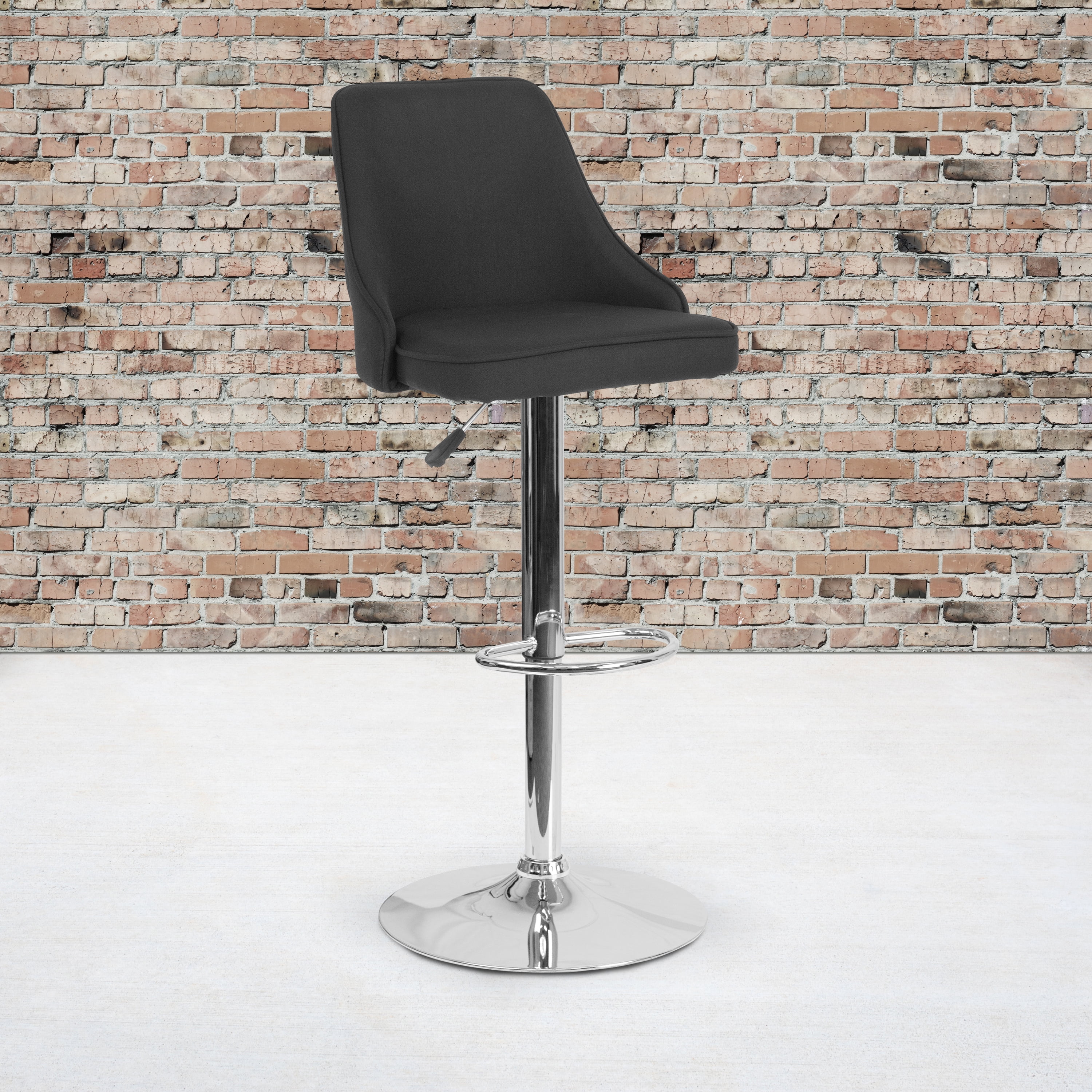 Black Adjustable Swivel Metal and Leather Barstool