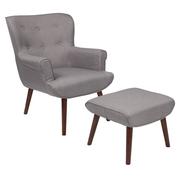 Flash Furniture Upholstered Wingback Chair with Ottoman in Light Gray Fabric