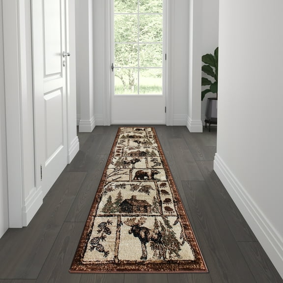 Flash Furniture Vale Collection Rectangular Rustic Green, Beige, Brown Area Rug, 2' x 7'