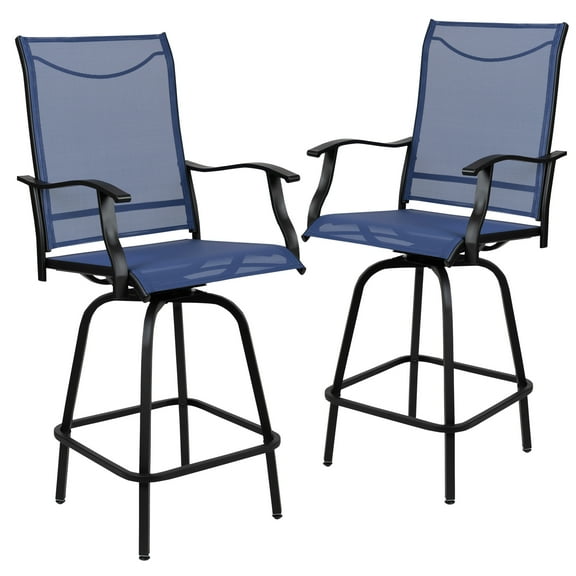 Flash Furniture Valerie Outdoor Sling Patio Barstools with Footrest and Arms, Set of 2, Navy