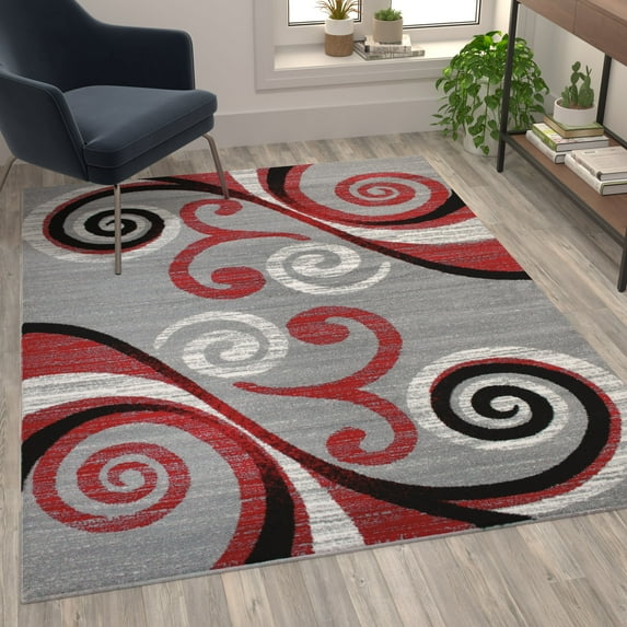 Flash Furniture Valli Collection Rectangular Contemporary Red Area Rug, 5' x 7'