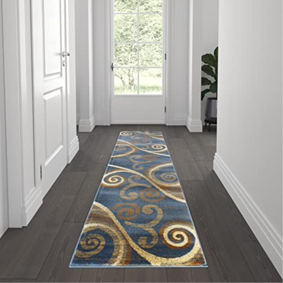 Flash Furniture Valli Rectangular Contemporary Beige, Blue Area Rug, 2' x 7'